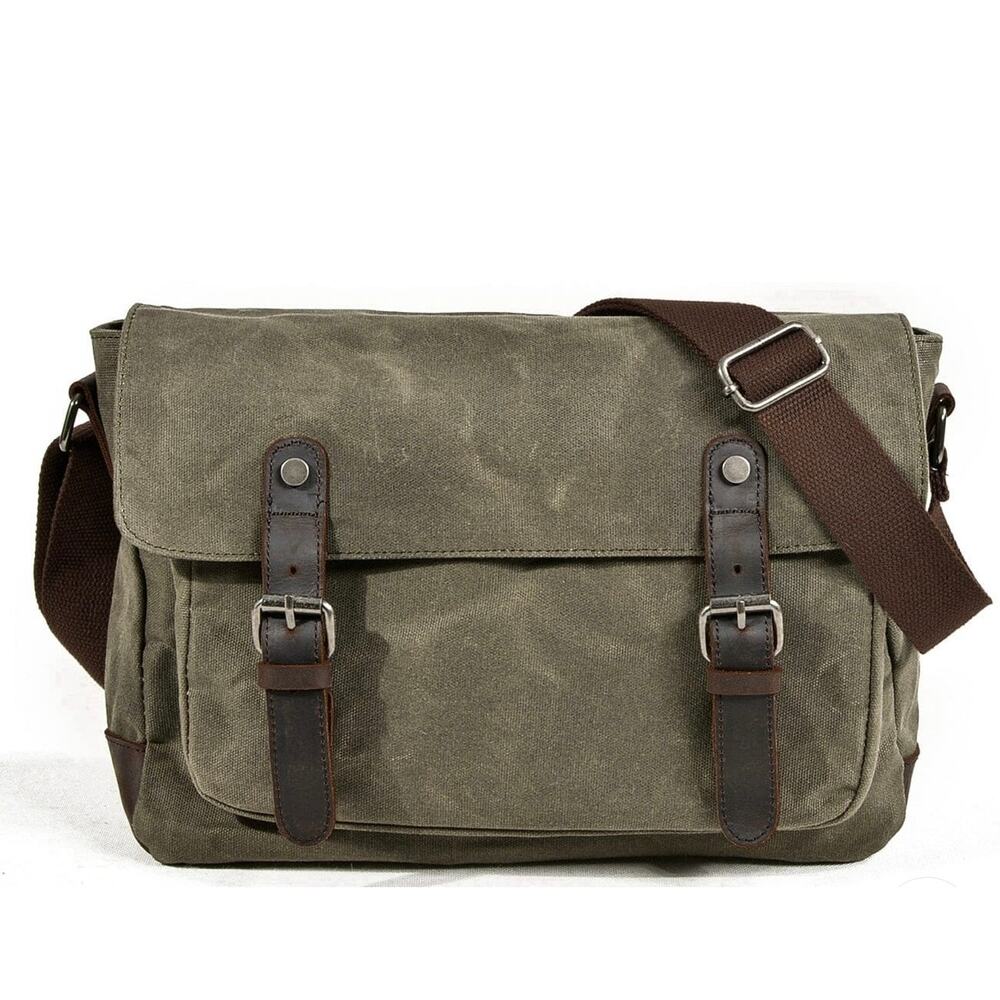 Army Green Canvas Messenger Bag | Distressed Utility Crossbody Satchel